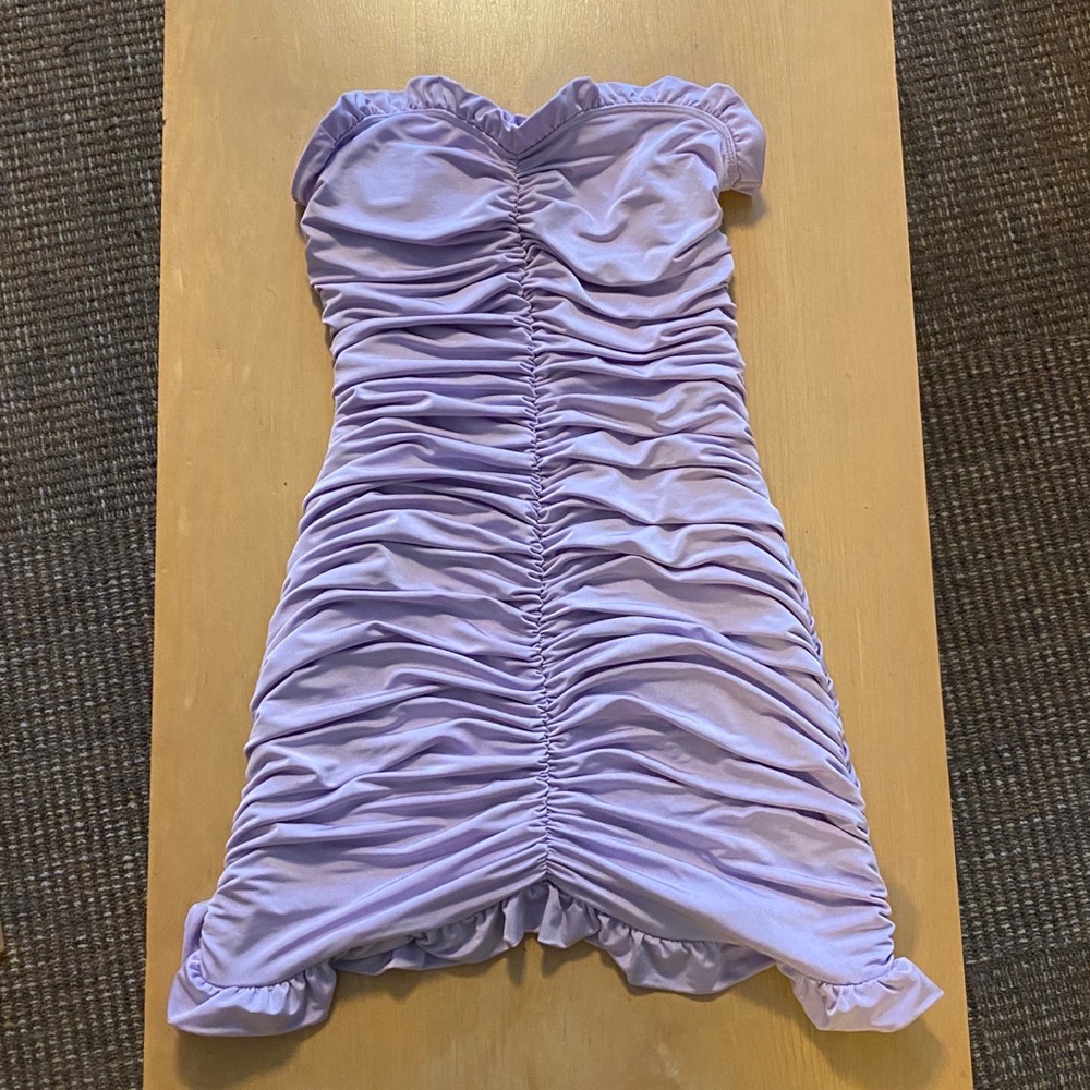 Lucy in the Sky Lavender Strapless Ruched Mini Dress